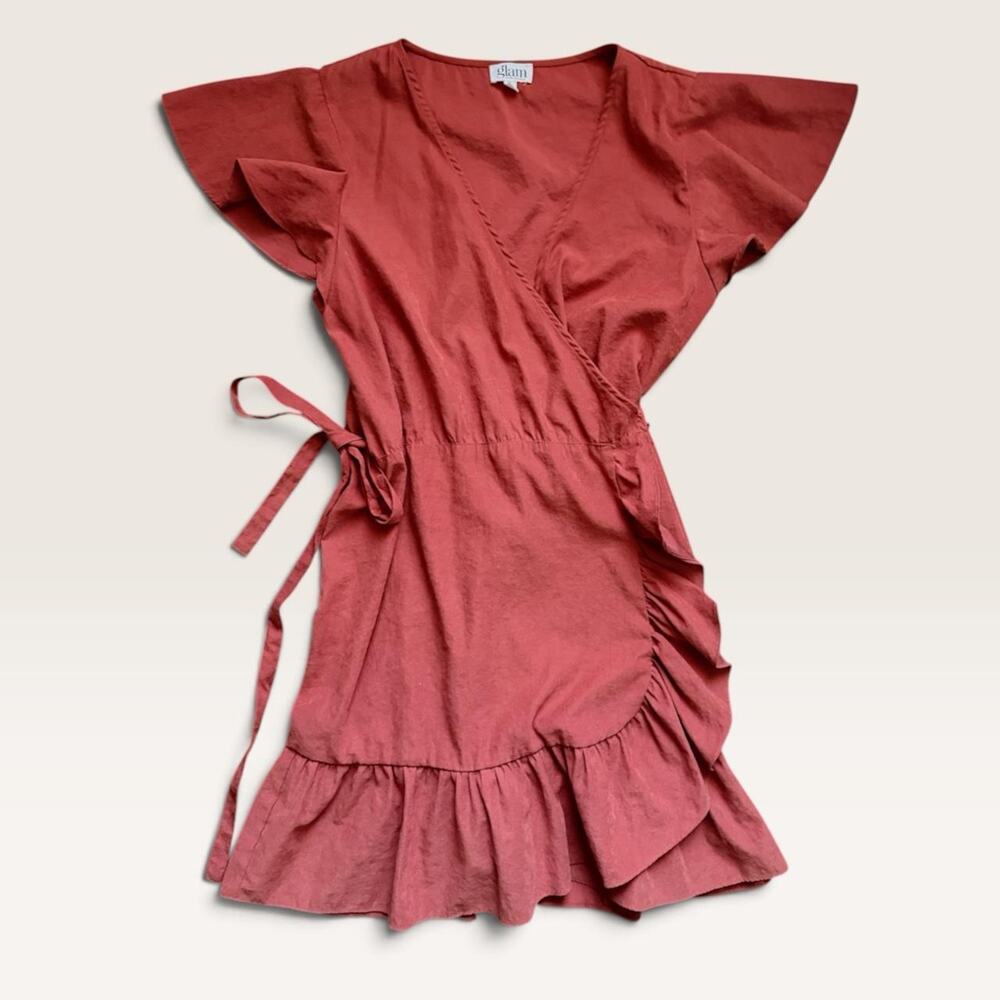 Burnt orange wrap mini dress
